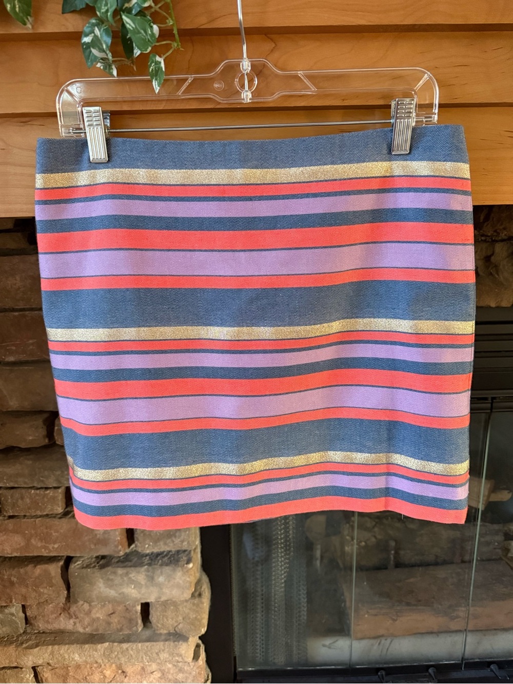 I Crew Striped Multicolor Mini Skirt - Purple Gold Lined Size 6